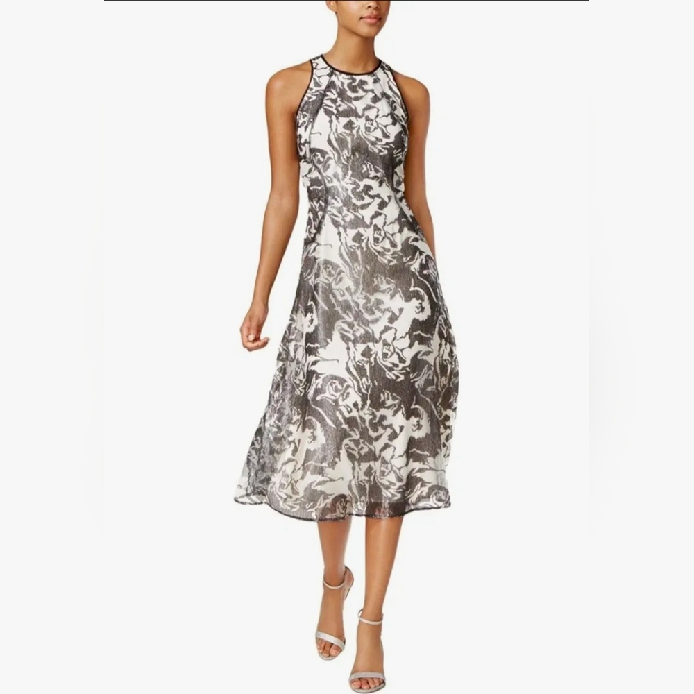 RACHEL Rachel Roy Black and White Sequin Sleeveless Midi Dress Size 12